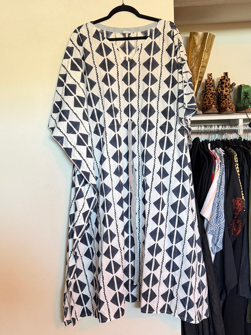 Toast Geometric Indigo & White Caftan Dress OS